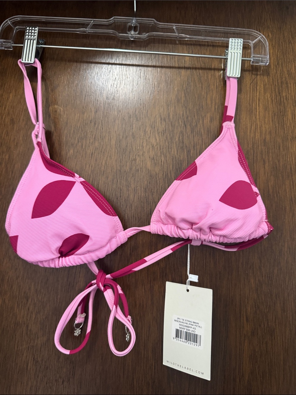 Willow Pink Leaf Print Triangle Bikini Top